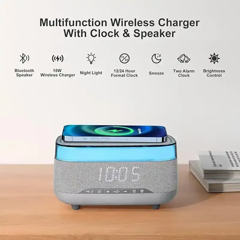 مشخصات اسپیکر بلوتوثی چندکاره Multifunctional Digital Alarm & Wireless Charger